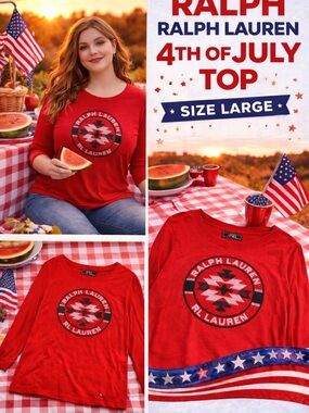 Lauren Ralph Lauren LRL 4th of July Red Logo Top Size Large | Patriotic Graphic